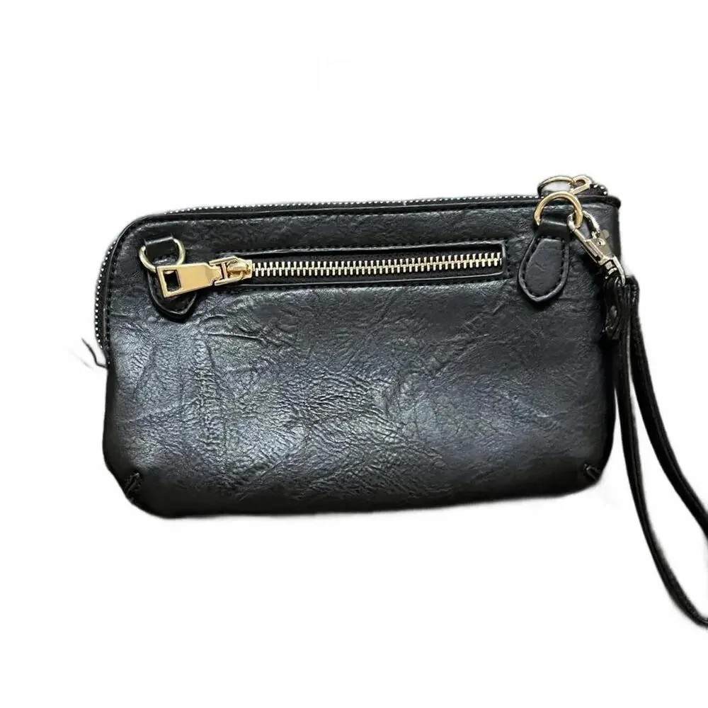 Threaded Pear‎ Vegan Leather Black Wristlet w/Twist Lock